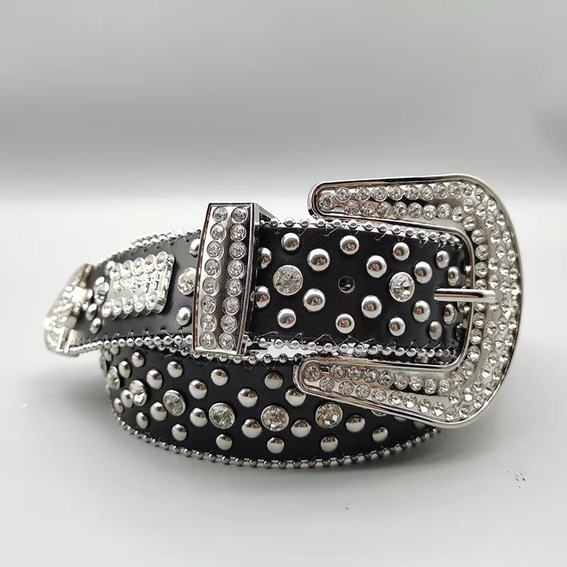 Women's Jeans Rhinestone Large Size Belt Men's Belt Western Denim Shiny Rivet Design Leather HipHop Punk Rock Y2K Style Belt