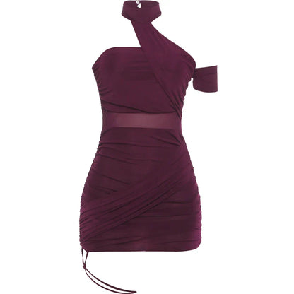 Backless Summer Trend See Through Sexy Dress Women Y2K Cross Bandage Halter Sleeveless Midnight Clubwear Mini Bodycon