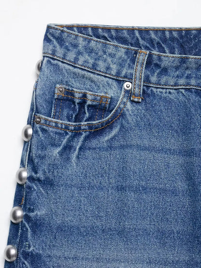 High Waist Embroidered Flares Button Fly Full Length Loose Fit Jeans
