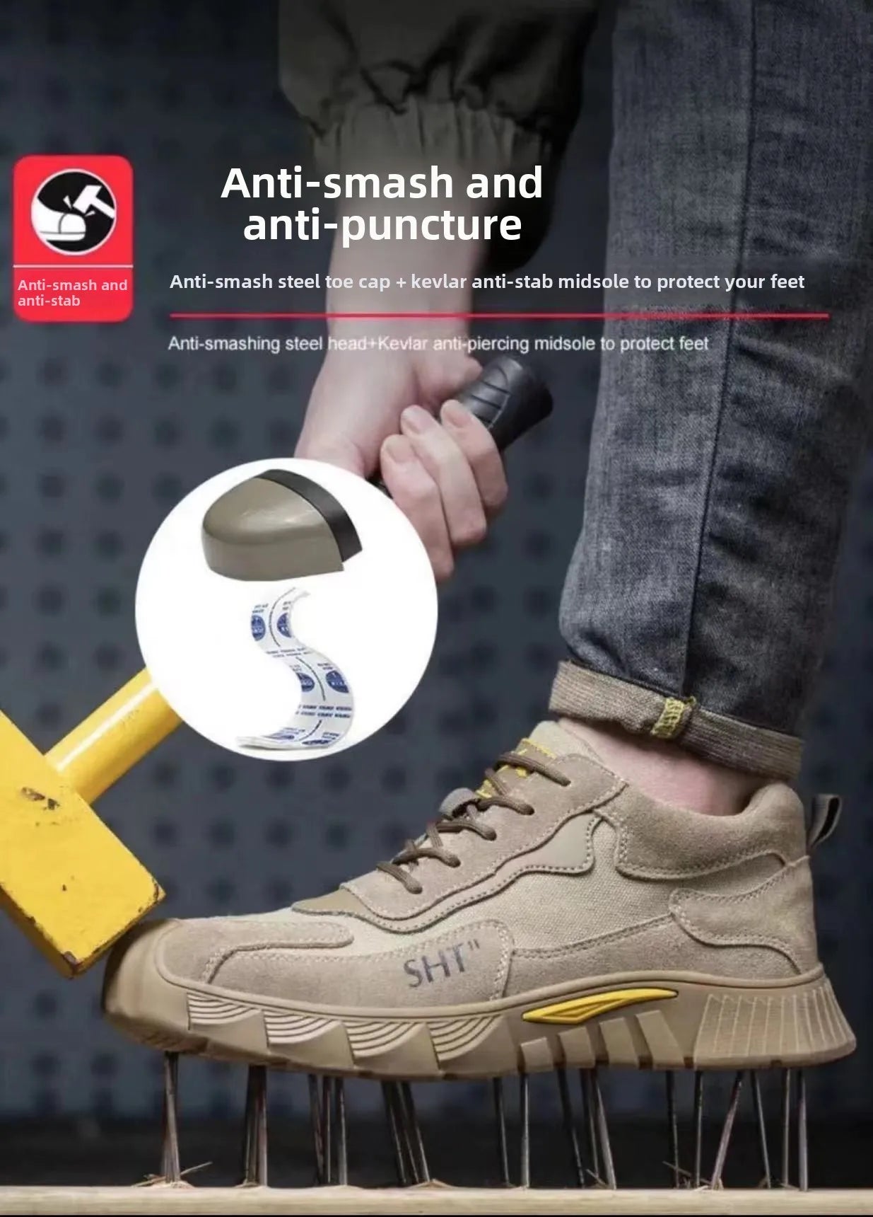 Labor Protection Shoes Steel Toe Breathable Odor Proof Capsprevent Smashing Punctures Welders Resistant  Dirt Light Safety Shoes