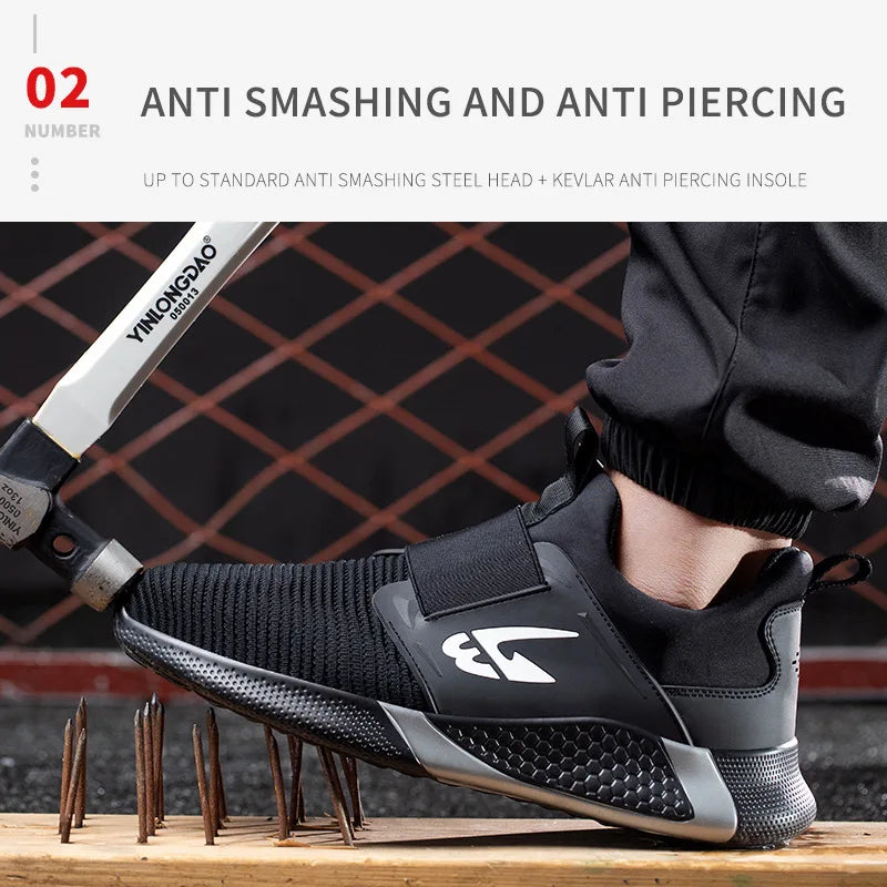 New Summer Safety Shoes Comfortable Men's Sports Shoes Lightweight Waterproof Sneakers Work Shoes Men's Steel Toe Work Boots