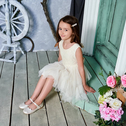 Summer Princess Dresses for Girl Lace Tulle Party Wedding Dress With Sash Baby Clothes 1-6Y E1953