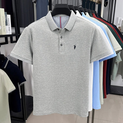 100% pure cotton short sleeved men's polo shirt summer fashion high-end brand pony embroidery golf top casual business T-shirt
