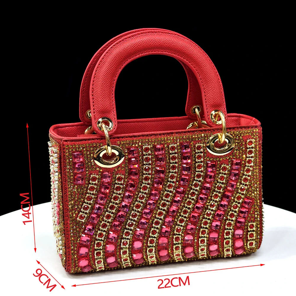 Elegante Conjunto de Salto e Bolsa de Strass Multicoloridos para Mulheres - Design Italiano para Casamentos e Festas