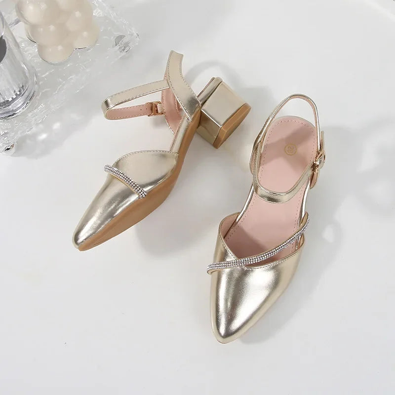 Girls' High Heels Sandals Fashion Rhinestone Pointed Toe Children's Princess Shoes Rubber Soles Non Slip Casual Sandals