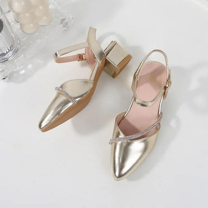 Girls' High Heels Sandals Fashion Rhinestone Pointed Toe Children's Princess Shoes Rubber Soles Non Slip Casual Sandals