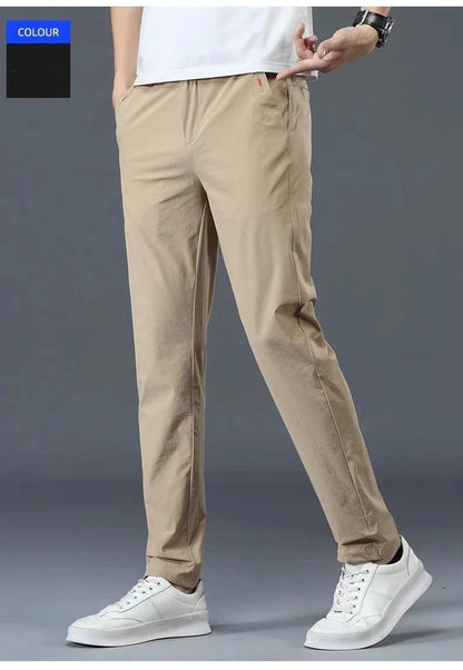 Men Summer Thin Casual Pants Trendy Fashion Classic Solid Color Versatile Straight Trousers Breathable Daily Outdoor Streetwear