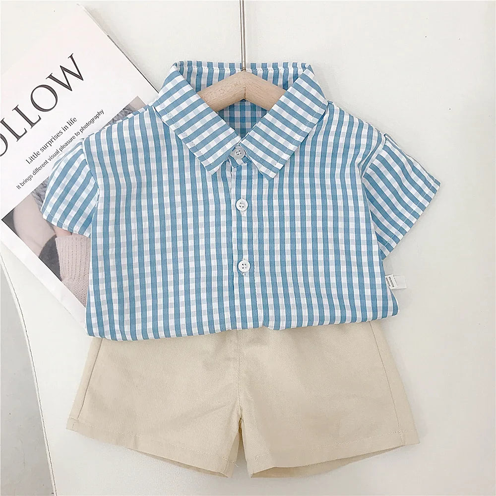 RAISE 2026 Summer Toddler Sibling Attire Fisherman's Hat Plaid Baby Girl Sundress Suits T-shirt Solid Shorts Infant Boy Outfits