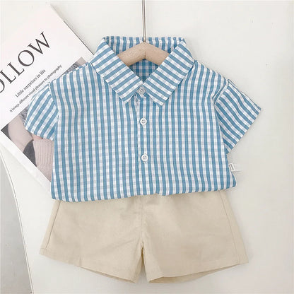 RAISE 2026 Summer Toddler Sibling Attire Fisherman's Hat Plaid Baby Girl Sundress Suits T-shirt Solid Shorts Infant Boy Outfits