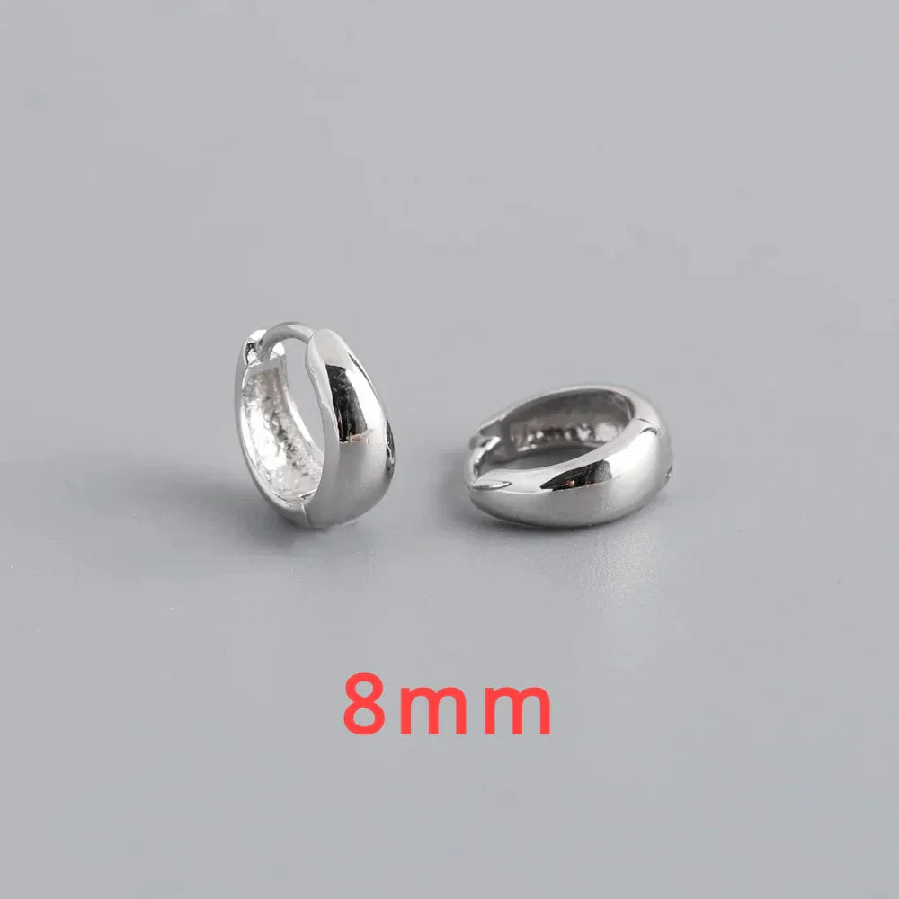 100% 925 Sterling Silver 18K 6/7/8/9/10mm Round Hoop Earrings for Women Classic Fine Jewelry Minimalist Accessories