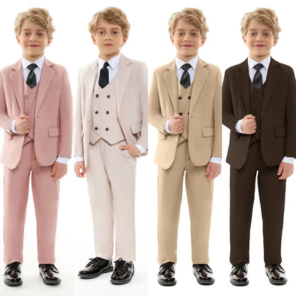 Champagne Solid Suit Set for Kids for Wedding Party, Graduation, Communion, Back-to-School  Chidren Tuxedo Set 4 Pcs Suits