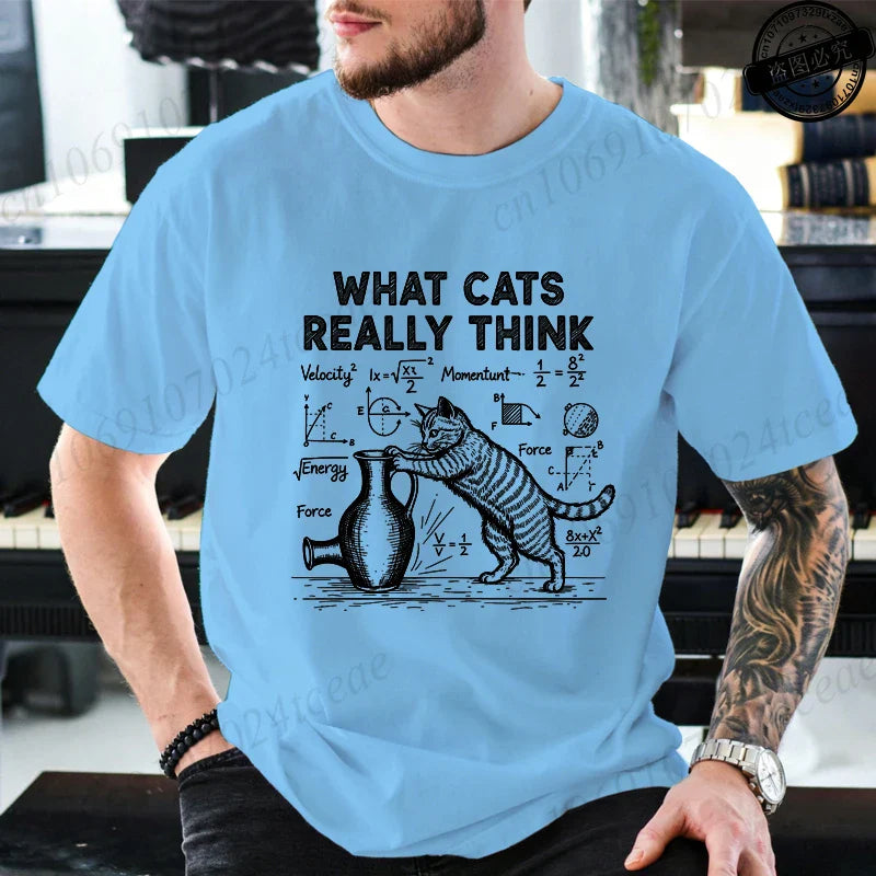 Cat Physics Science Joke Men's T Shirt Funny Math Cat Print Tees T-Shirts Men Women Casual Short Sleeve Streetwear Plus Size