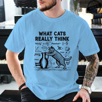 Cat Physics Science Joke Men's T Shirt Funny Math Cat Print Tees T-Shirts Men Women Casual Short Sleeve Streetwear Plus Size