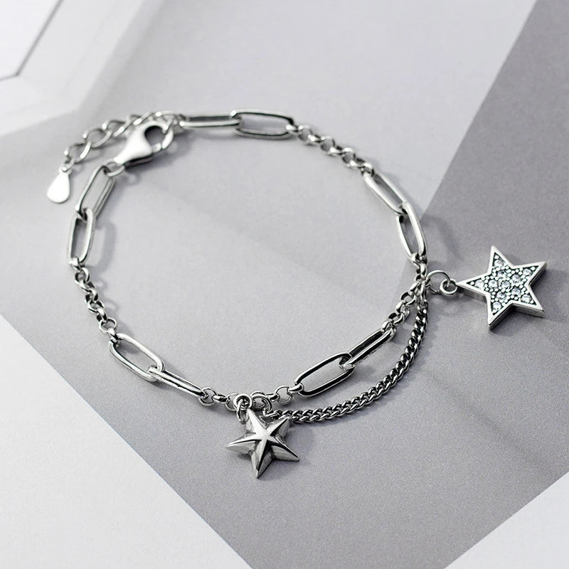 Fashion 925 Sterling Silver Lovely Stars Retro Charm Bracelet Fit Women Hip Hop Style Bracelet Fine Jewelry 2020 Design