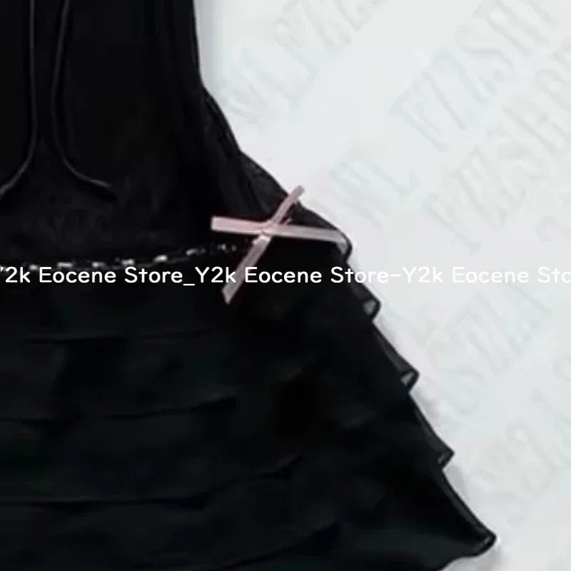 Harajuku Solid Lace Sweet Girly Dresses Elegant Strap Short Sleeve Suspenders Waist Dress Japanese Kawaii Bow Patchwork Clothes