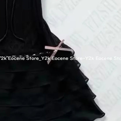 Harajuku Solid Lace Sweet Girly Dresses Elegant Strap Short Sleeve Suspenders Waist Dress Japanese Kawaii Bow Patchwork Clothes