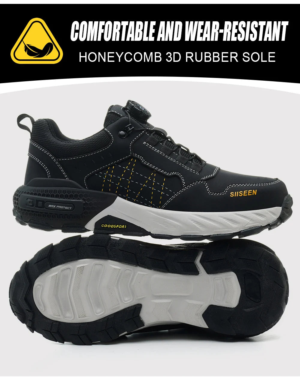 Men's safety shoes with anti - impact steel toes, puncture - resistant Kevlar, and rubber anti - slip soles for industrial work.