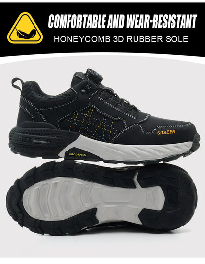 Men's safety shoes with anti - impact steel toes, puncture - resistant Kevlar, and rubber anti - slip soles for industrial work.