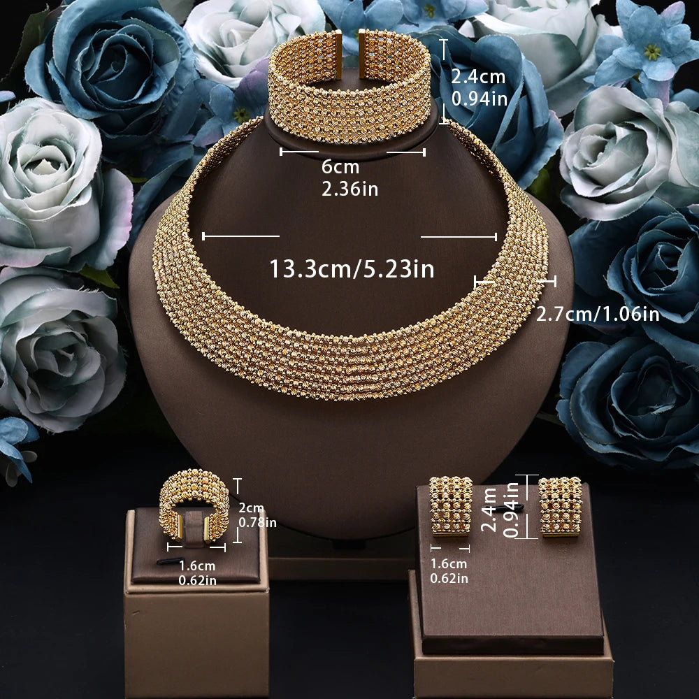 Dubai Casamento Nupcial Conjuntos Completos De Joias Para Mulheres Festa Luxo Nigéria Banhado A Ouro Contas Gargantilha Colar Conjunto De Joias