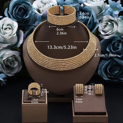 Dubai Casamento Nupcial Conjuntos Completos De Joias Para Mulheres Festa Luxo Nigéria Banhado A Ouro Contas Gargantilha Colar Conjunto De Joias