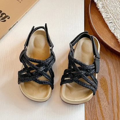 Children's Boho Braided Sandals Summer New Boys Girls Casual Shoes for Outdoor Daily Wear Open-toe Kids Platform Beach Sandals