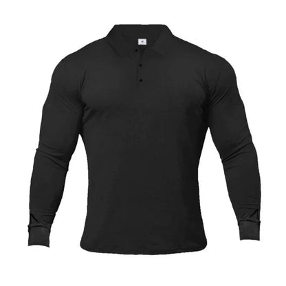 New Fashion Autumn Sports Polo Shirt Mens Stretch Cotton Gym Clothing Spring Casual Long Sleeve Polos Male Breathable T Shirt