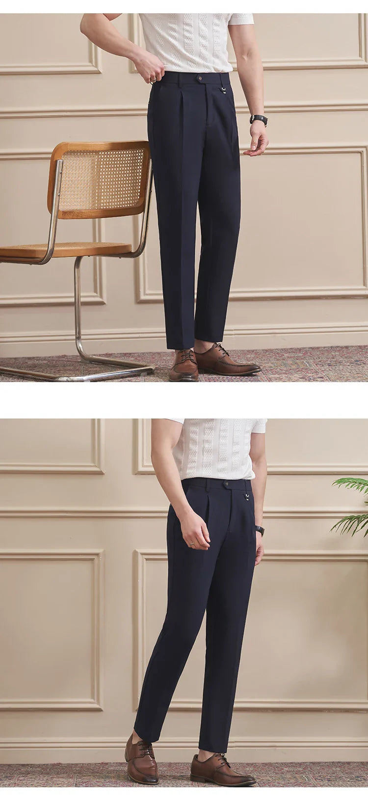 Men's High-Quality Woven Suit Trousers Slim Fit Formal Trousers, Classic Solid Color Trousers
