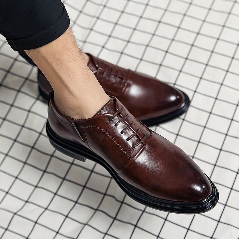 Fashion Business Formal Leather Shoes Men 2026 Summer Low-top Solid Wedding Shoes Black Oxford Pointed Office Shoes Plus Size 46