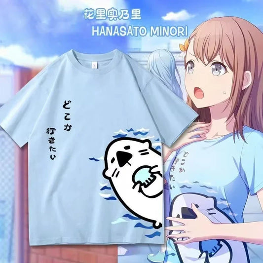Anime Project Sekai HANASATO MINORI Otter Shirt Cosplay Shirt Costume Women Cute Girl Tops Uniform Short Sleeved T-shirt