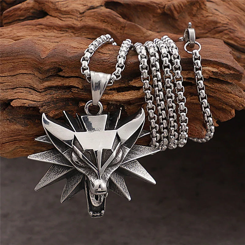 Vintage Punk Wolf Head Pendant Necklace For Men Punk Hip Hop Jewelry Geralt of Rivia Slavic Viking Necklace Dropshipping