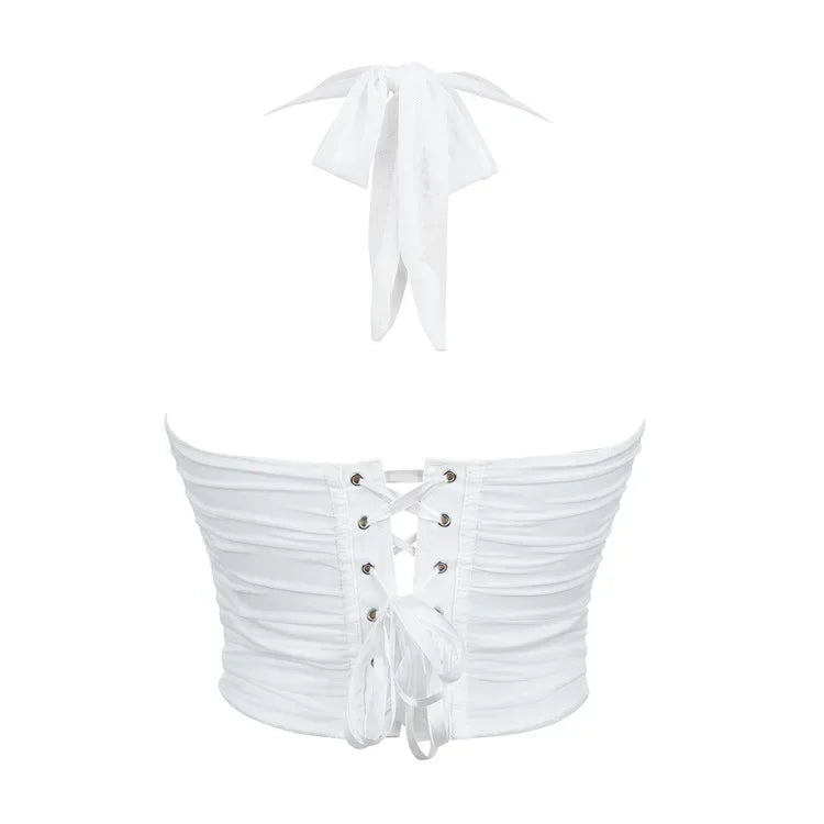 Corset Halter Crop Top Women Camisole Short Cropped Tank Tops Summer Sexy Elegant Nightclub Evening Party Female Clothes