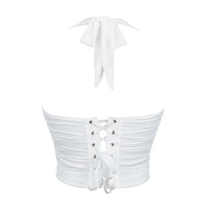 Corset Halter Crop Top Women Camisole Short Cropped Tank Tops Summer Sexy Elegant Nightclub Evening Party Female Clothes
