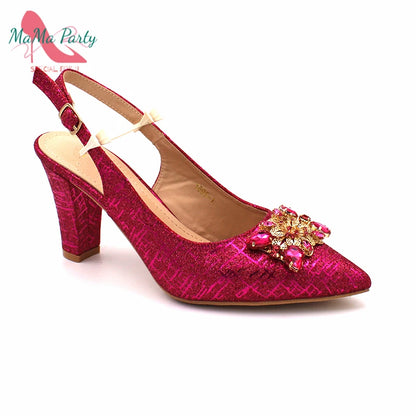 Classics Italian Design Shoes and Bag Set in Orange Color Comfortable Heels Pointed Toe Pumps for Wedding Party