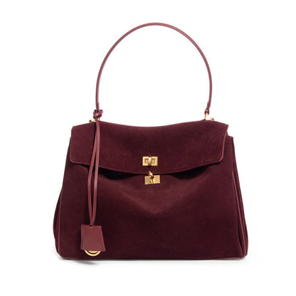 Suede Leather Tote Bag for Women Large Capacity Cowhide Shoulder Bag Designer Lock Satchel Chic Soft Nubuck Crossbody Purse