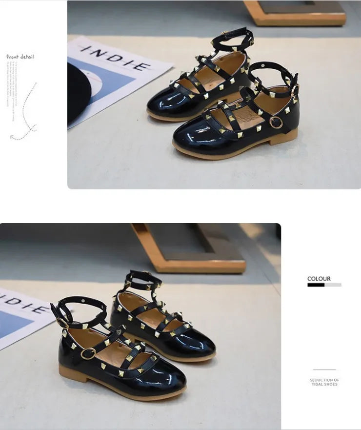 Girls Shoes Spring Children Shoes Girl Rivets Princess Autumn Toddler Girls Kids Flat Shoes T-Tied Style Girls Summer Sandals