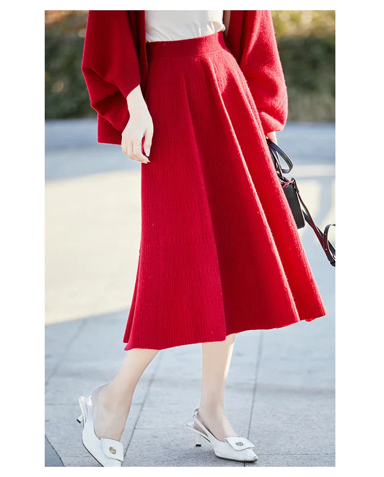 Autumn And Winter High Waist 100% Pure Wool Skirt Female Slim Long Knitted Wool Skirt Loose Wearing A-Line Skirt