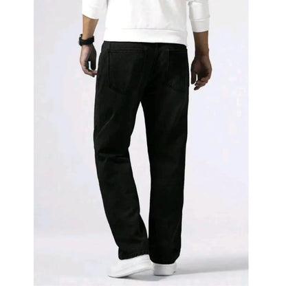 New Spring Autumn Straight Jeans Micro Elastic Versatile Pure Black Casual Denim Pants Men's Solid Color Baggy Regular Trousers