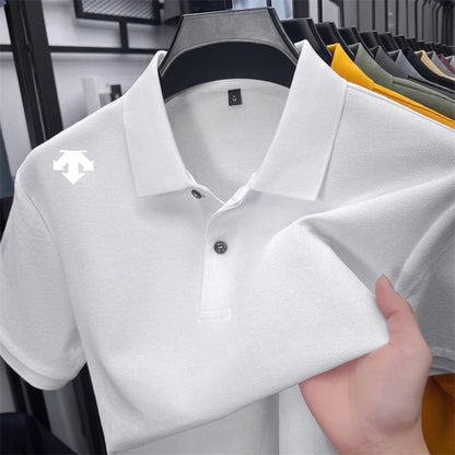 100% men's summer luxury brand polo shirt lapel geometric printing short sleeves t-shirt outdoor leisure men clothing tops