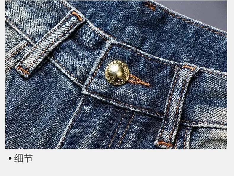 Calça Jeans Masculina Reta Vintage Americana Estampada Tendência Primavera Outono Nova Moda Calça Jeans Stretch Esportiva Casual 28-36