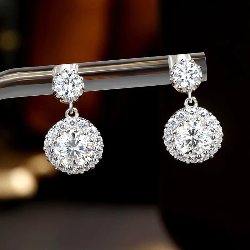 6.5mm Moissanite Earring 925 Sterling Silver GRA Certified Round Cut Moissanite Drop Earrings for Women Wedding Jewelry