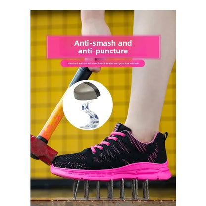 New Pink Work Shoes Women Work Sneakers Steel Toe Shoes Anti-smash Anti-puncture Safety Shoes Man Women Protective Shoes