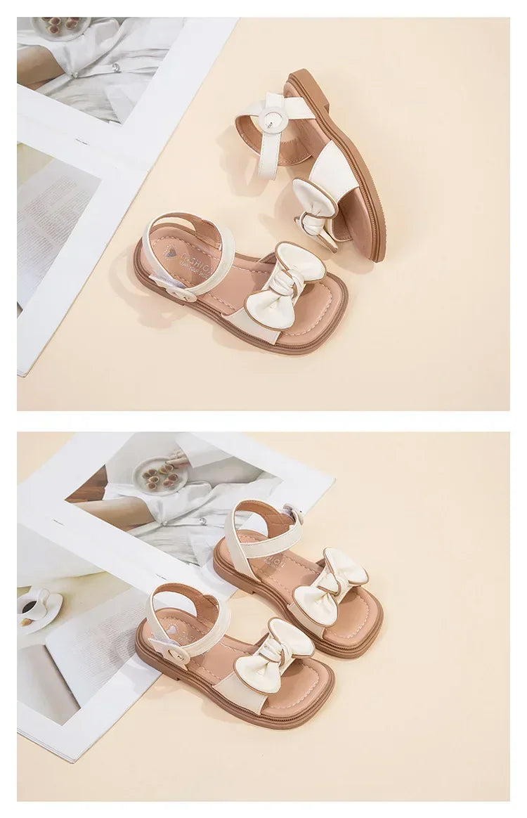 New Children's Sandals Summer Bowknot Girls Princess Causal Shoes Fashion Kids Soft Bottom Beach Flat Sandals Open-toe Versatile