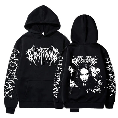 Ghostemane Double Sided Print Hoodie Men's Fashion Hip Hop Metal Rock Hoodies Gothic Oversized Sweatshirt Tracksuit Streetwear