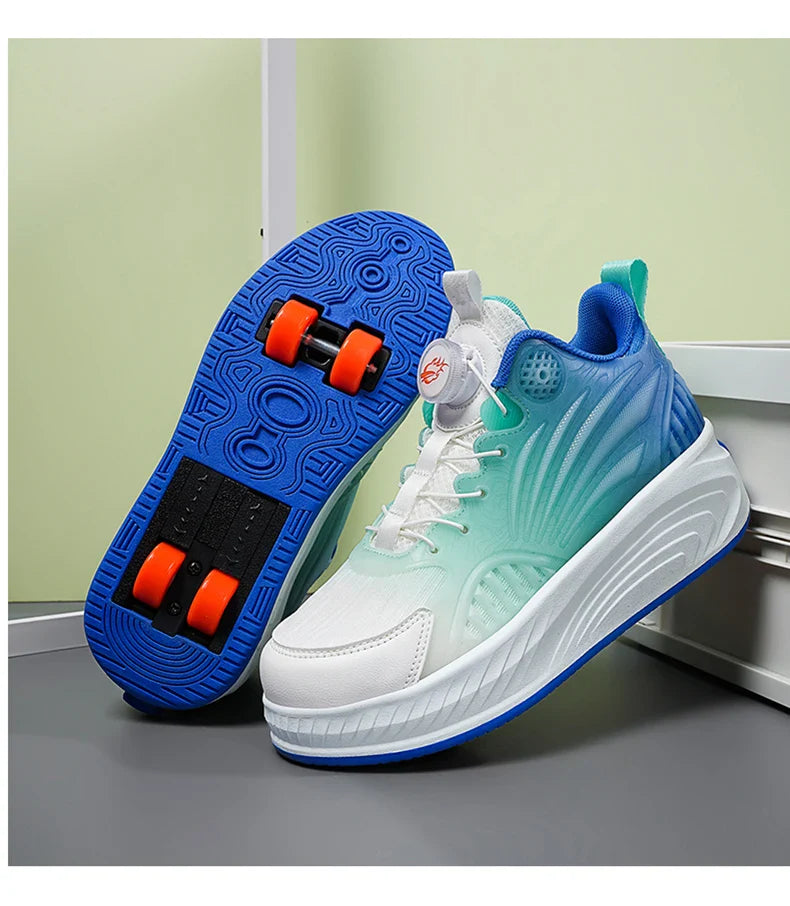 New Glow-in-the-dark Rotary Roller Skates Girls Invisible Four-wheel Retractable Walk-on Shoes Boy for Students Sizes 29-41