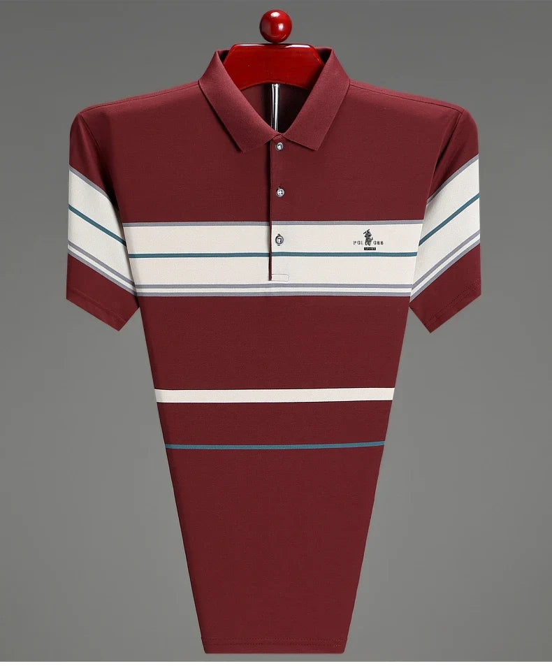Luxury men's short sleeved polo shirt summer fashion hot selling striped top badge original design golf casual business T-shirt