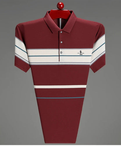 Luxury men's short sleeved polo shirt summer fashion hot selling striped top badge original design golf casual business T-shirt