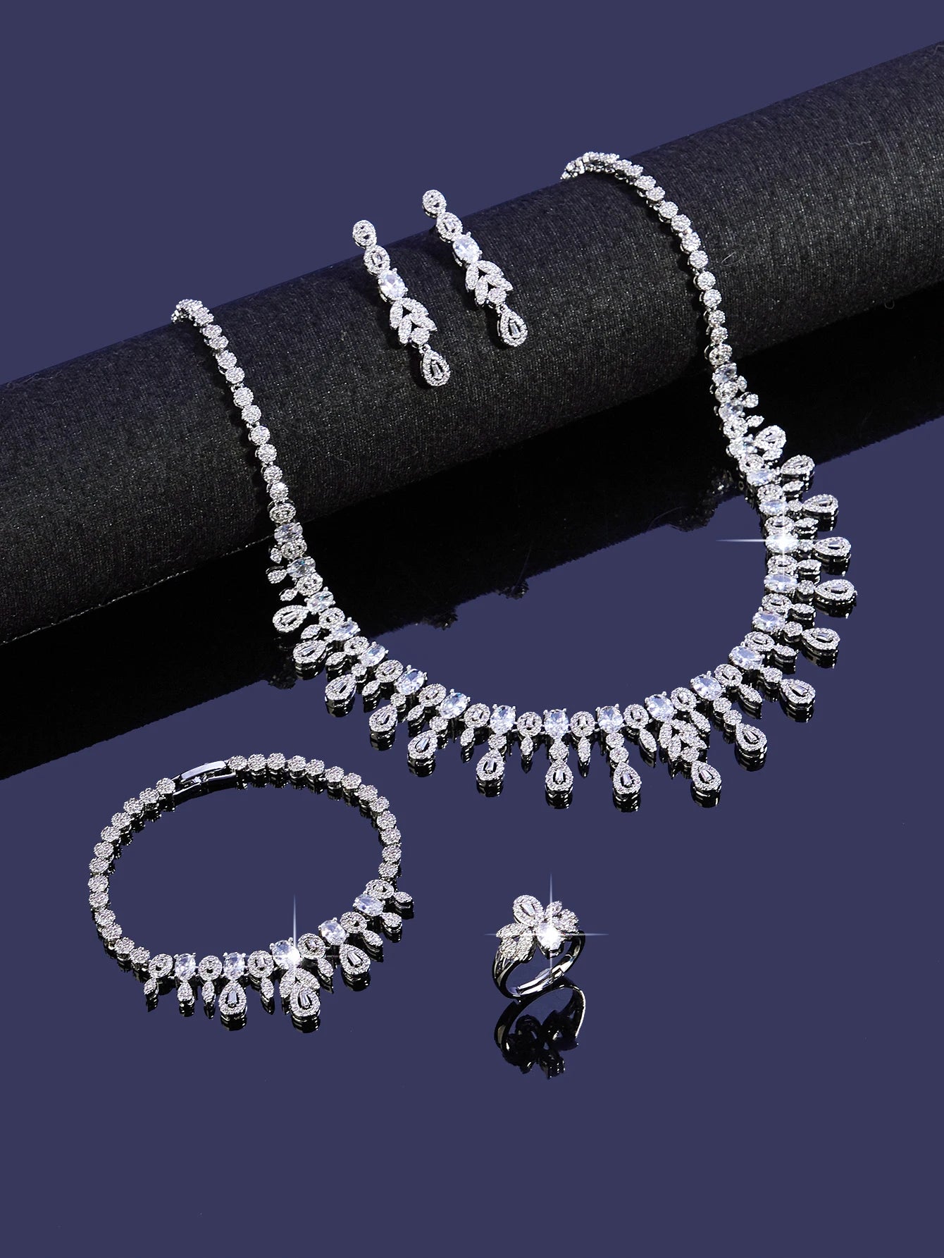 2025 New 4-piece Bride Zirconia Full Set Women's Party Jewelry Set Luxury Dubai Nigeria CZ Crystal Wedding Jewelry Set