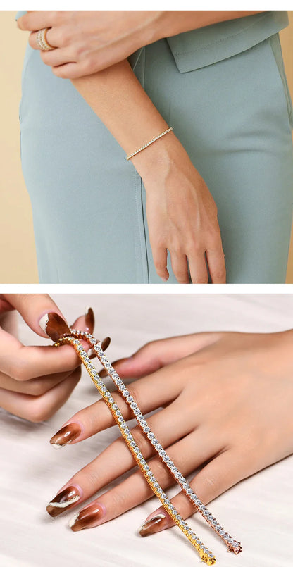 Original 3mm 4mm Moissanite Tennis Bracelet for Women Man D Color Pass Diamond Tester 925 Silver Wedding Party Jewelry