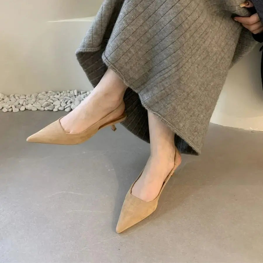 Women Sandals Pointed Toe Elegant Low-heel Shoes Summer Fashion Slingback Woman Mules Shoes Pumps Dress Shoes