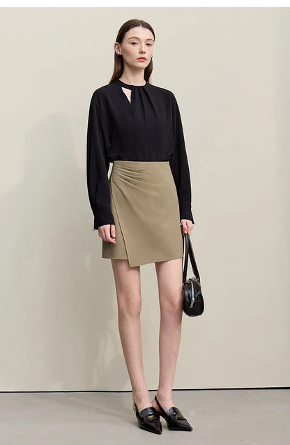 Mini Skirt 2026 Spring New Asymmetrical Pleated Short A-Line Skirt Commuter Solid Color Versatile Women's Clothing 12611004